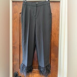 J. Crew Collection Ingrid pant with feather trim in 
black satin-back crepe Sz 2